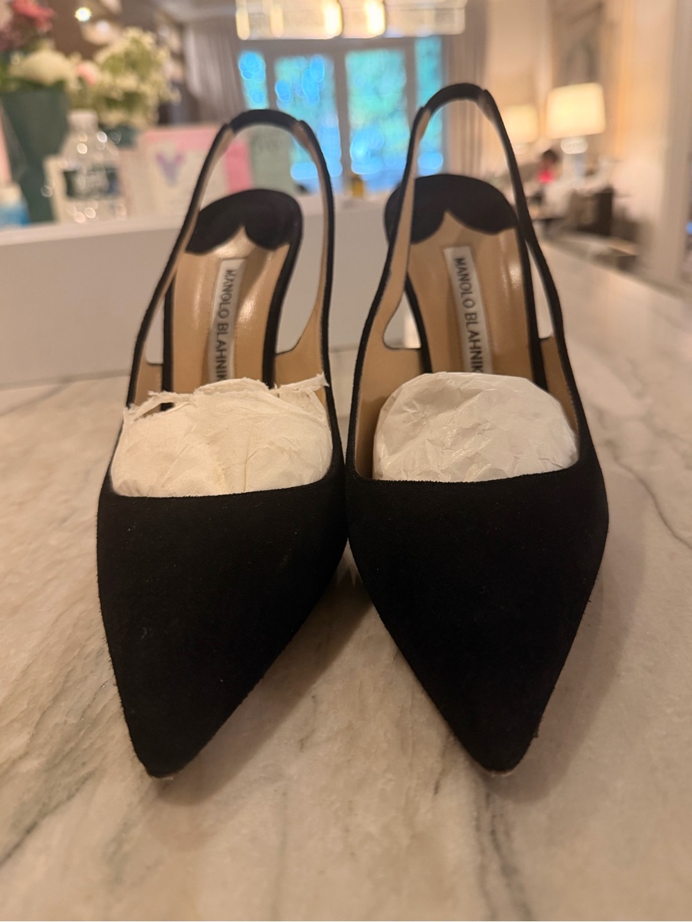 Manolo Blahnik Black Pointed Slingback Heels
